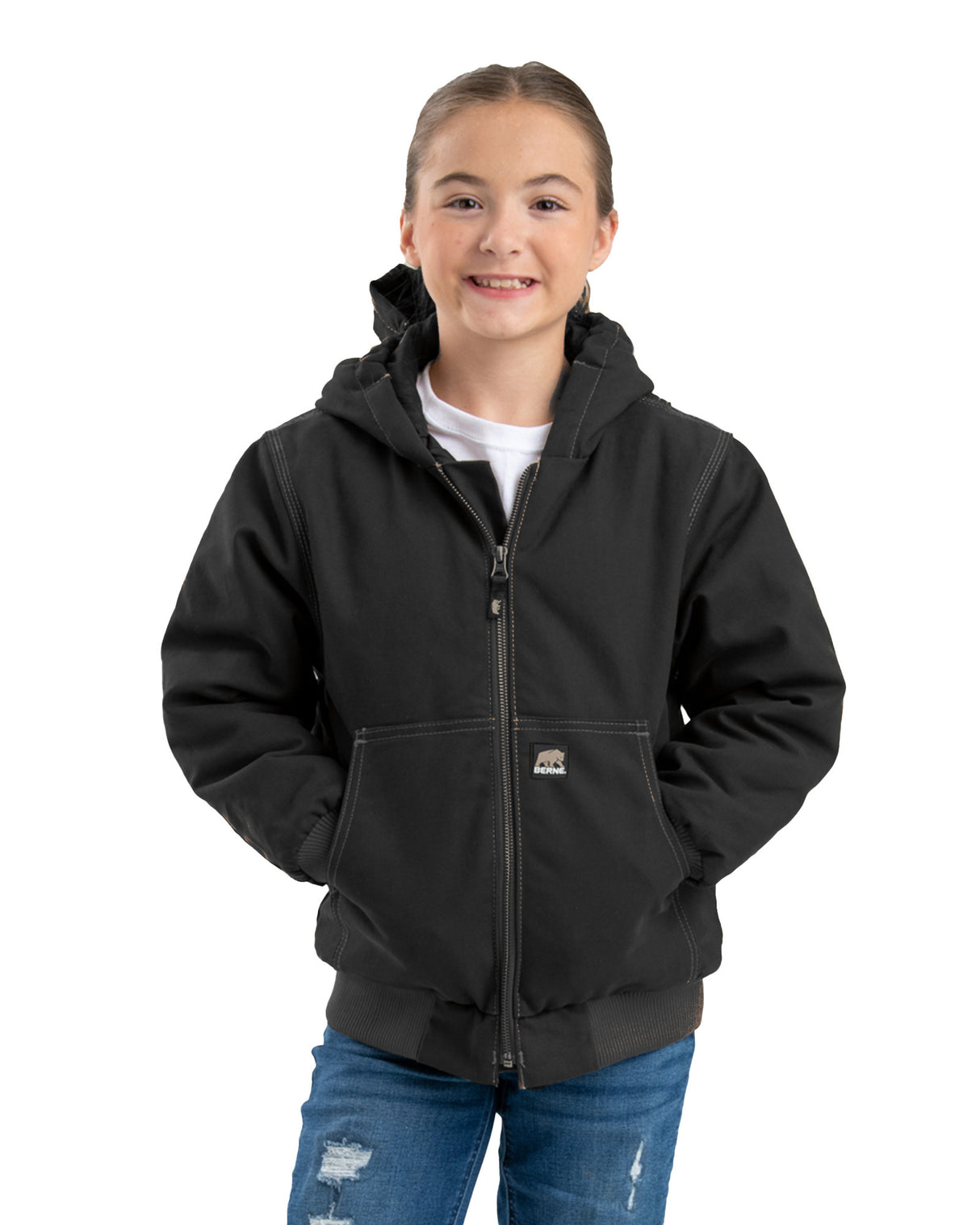 BHJ61BK Youth Highland Softstone Duck Hooded Jacket