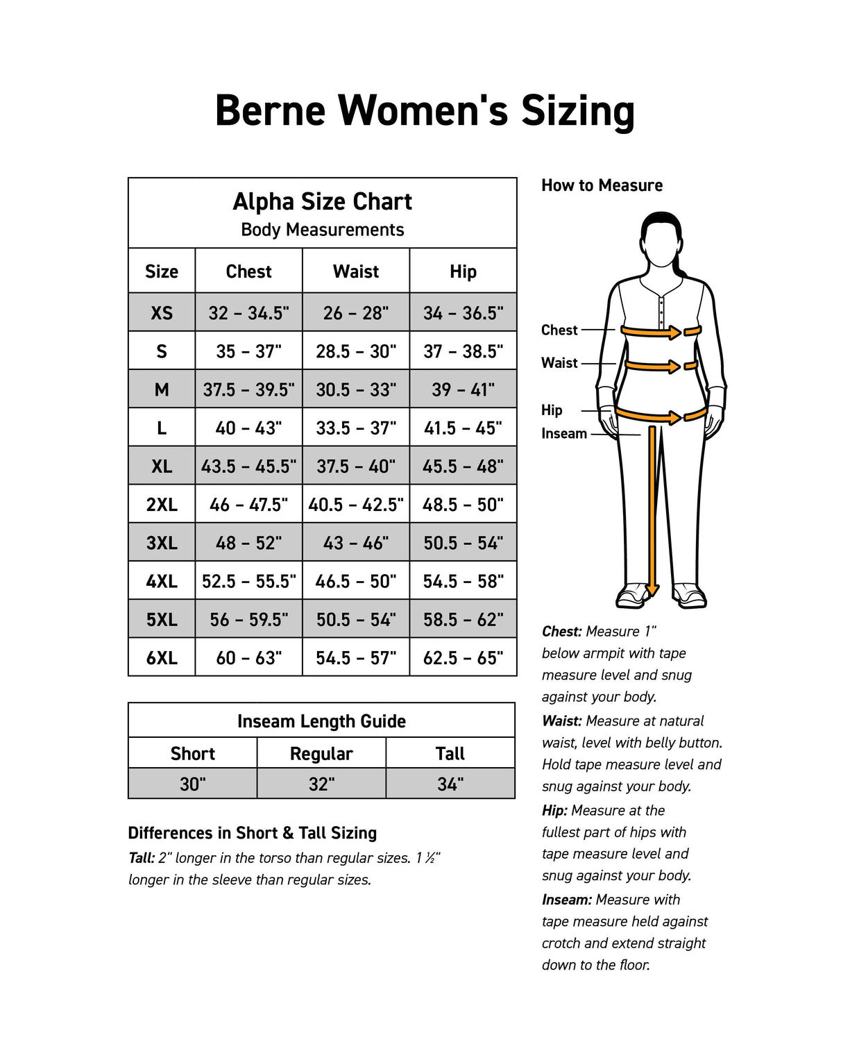 Size Chart Berne Canada