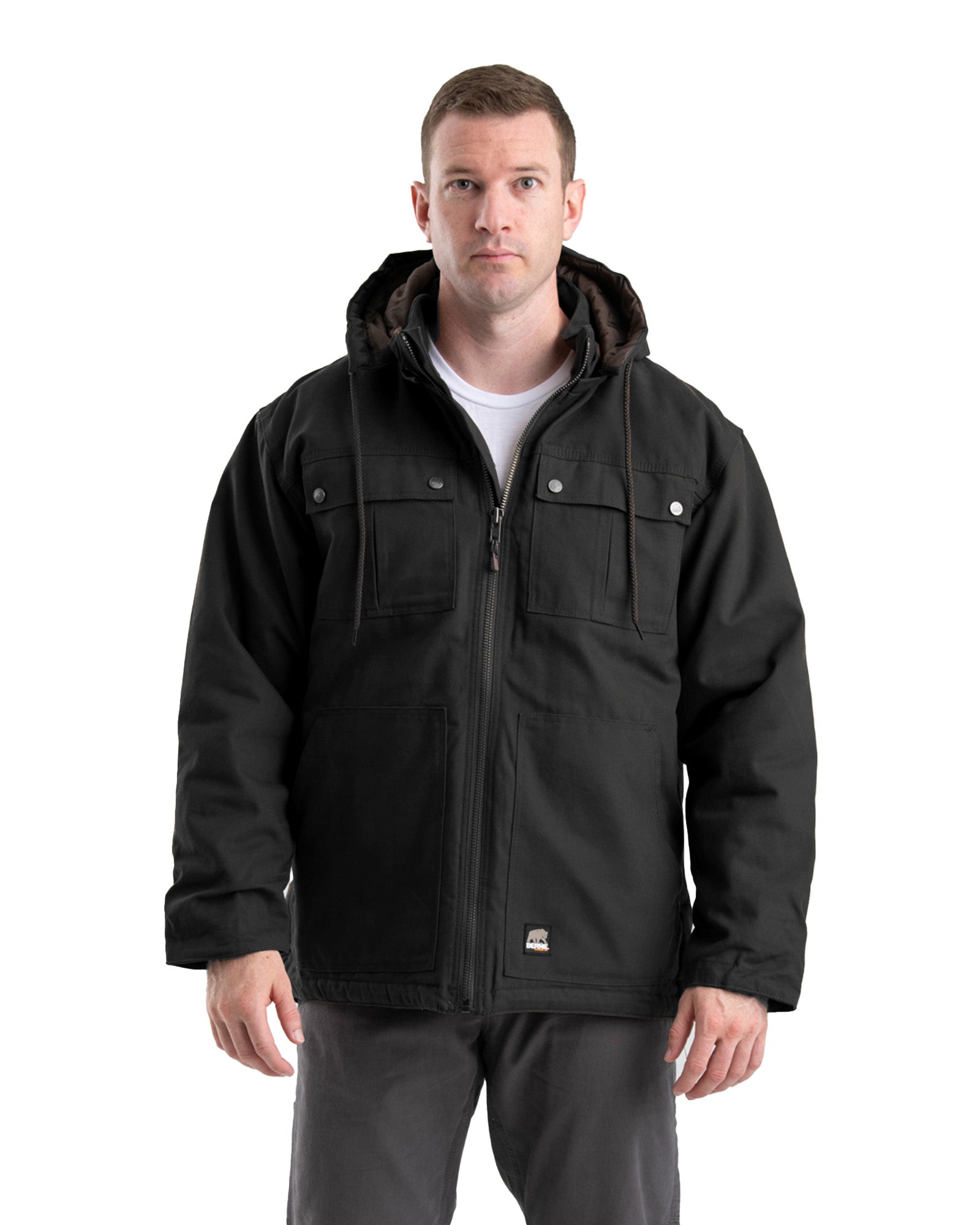 CH428BK Highland Washed Duck Zip-Off Hooded Chore Coat