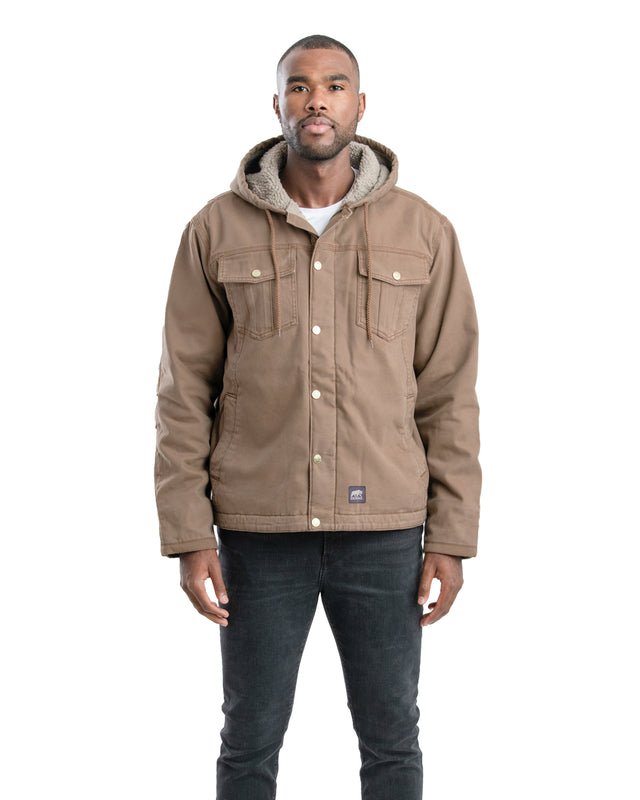 Washed Sherpa-Lined Hooded Jacket